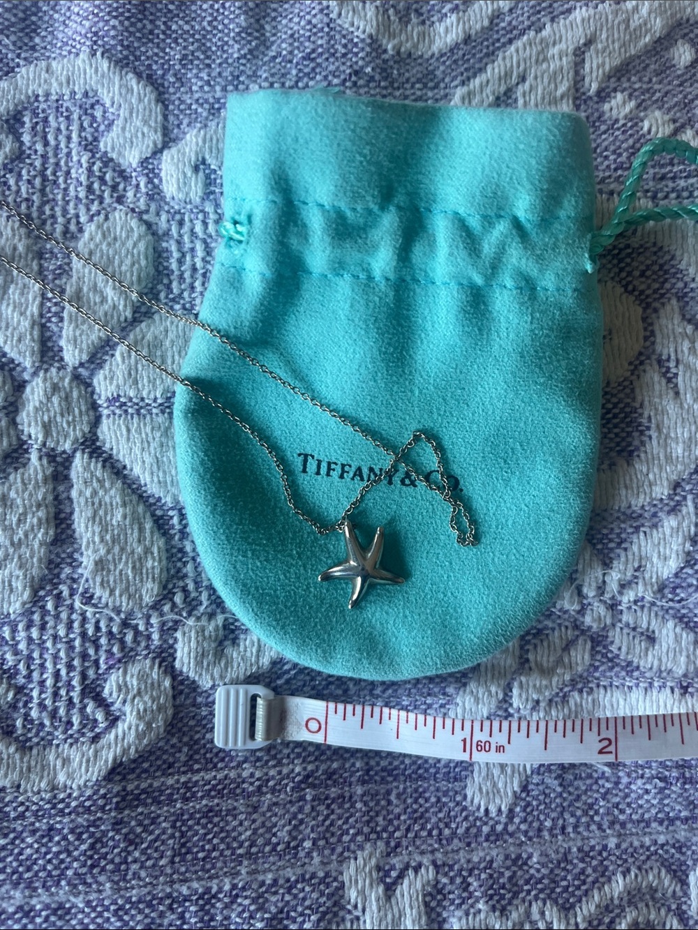 Tiffany & Co. Silver Starfish Pendant and chain with Signature Blue Pouch